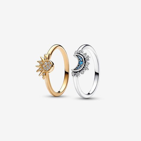 Moon And Sun Ring, Pandora Moon, Sun Ring, Fancy Accessories, Marriage Ring, Celestial Ring, Moon And Star Ring, Moon And Sun, Sparkling Stars