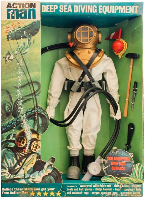 Action Man Deep Sea Diver Diver Suit, Childhood Memories 60's, Suit Drawing, Vintage Toys 1960s, 1960s Toys, 70s Toys, 1970s Childhood, Deep Sea Diver, Sea Diving