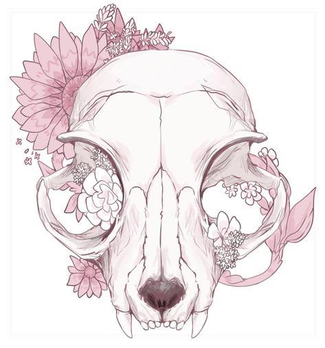 Cat Skull Tattoo, Tattoo Crane, Tattoos Feminine, Tattoos Thigh, Traditional Skull, Tattoos Flowers, Skull Tattoo Flowers, Feminine Skull Tattoos, Tattoos Traditional