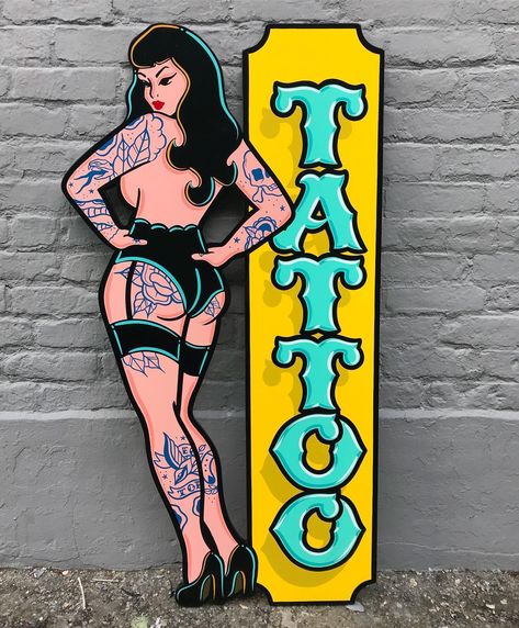 Shelf Signs, Tattoo Shop Interior, Tattoo Shop Decor, Tattoo Studio Interior, Skull Tattoo Flowers, Sign Painting Lettering, Tattoo Posters, Pinstripe Art, Tattoo Signs