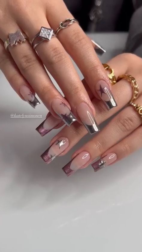 Aventura Concert Nails, Star Design Nail Art, Nails For Concerts, Short Concert Nails, Travis Scott Nails Design Utopia, Drake Inspired Nails, Sza Concert Nails, Drake Concert Nails, Simple Nails Coffin