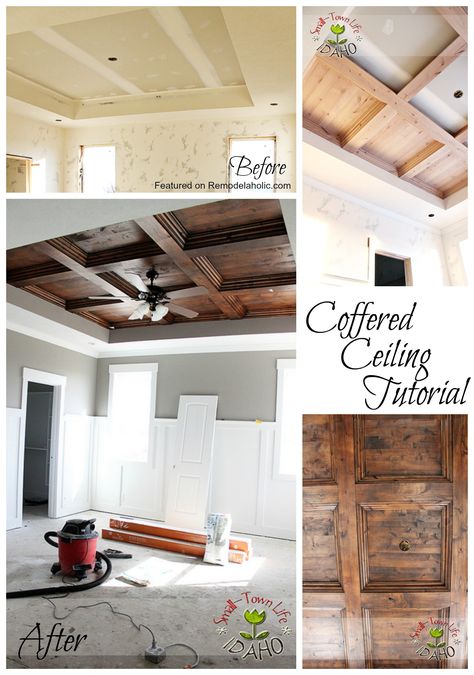 Coffered Ceiling Tutorial Featured on Remodelaholic Bedroom Coffered Ceiling, Wood Coffered Ceiling, Ceiling Treatments, Diy Ceiling, Woman Bedroom, Wood Bedroom, Wood Ceilings, Coffered Ceiling, Architectural Details