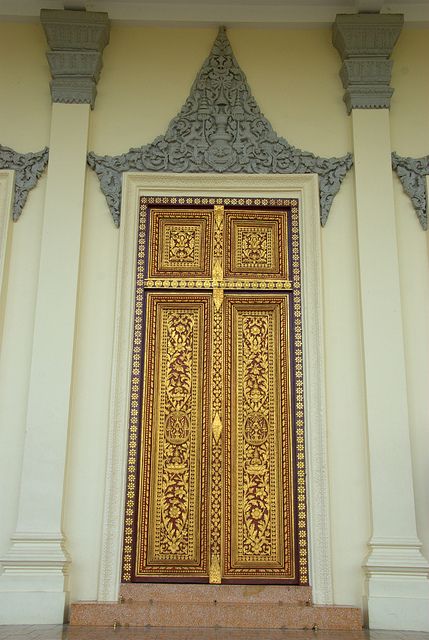 A decorated door. Royal Palace, Cambodia Royal Palace Cambodia, Door Ways, Decorative Doors, Tonle Sap, Open Sesame, Building A Door, Mekong River, Phnom Penh Cambodia, The Royal Palace