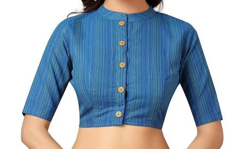 Blouse Reference, Ikat Blouse Designs, Saree Jacket, Ikat Blouse, Blouse Collar, Jacket Designs, Blouse Tops Designs, Blouse Designs High Neck, Cotton Saree Blouse Designs