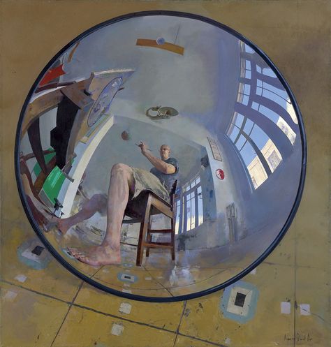 Self portrait in convex mirror by Amnon David Ar Amnon David, Reflection Drawing, Distortion Art, Reflection Painting, Reflection Art, Digital Museum, Perspective Art, Mirror Reflection, Convex Mirror