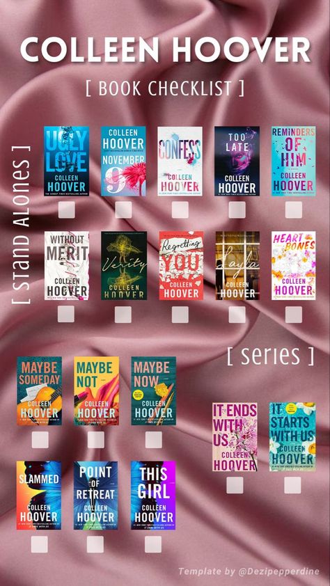 Coolen Hoover Books List, Colleen Hoover Series Books, Collen Hover All Books List, Collen Hoover Checklist, Colleen Hoover Collection, Books By Colleen Hoover, Colleen Hoover Book Checklist, Books To Read If You Like Colleen Hoover, Books Like Colleen Hoover