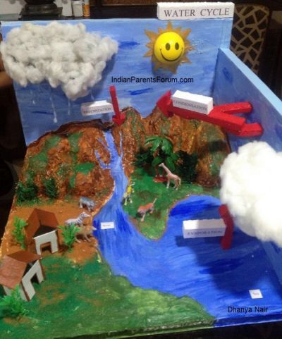 Jumbo Water Cycle Diorama / Ellison Water Cycle Model, Landform Projects, Water Cycle Experiment, Water Cycle Project, Geography Project, School Science Projects, Science Models, Model School, Science Projects For Kids