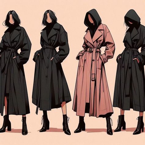 Wardrobe capsule : Trench coats Trench Coat Pose Reference, Trench Coat Sketch, Coat Sketch, Fabric Folds, Wardrobe Capsule, Design Reference, Trench Coats, Pose Reference, Capsule Wardrobe