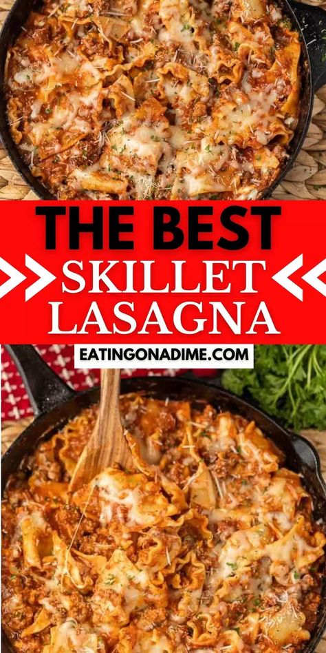 One Skillet Lasagna Recipe, Easy Lasagna Skillet, Easy One Pan Lasagna Recipe, Healthy One Pot Skillet Lasagna, Lasagna In A Pan Recipe, Lasagna In A Pan, Meals With Lasagna Noodles, Hamburger Recipes Skillet, Easy One Pot Lasagna