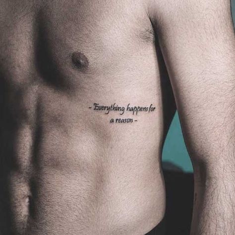 Men Rib Tattoo Quotes, Rib Quote Tattoos Men, Inspirational Quote Tattoos For Guys, Vertical Rib Tattoo Men, Side Rib Tattoo Men, Small Rib Tattoos For Guys, Rib Tattoos Men, Men’s Rib Tattoo, Ribs Tattoo Men