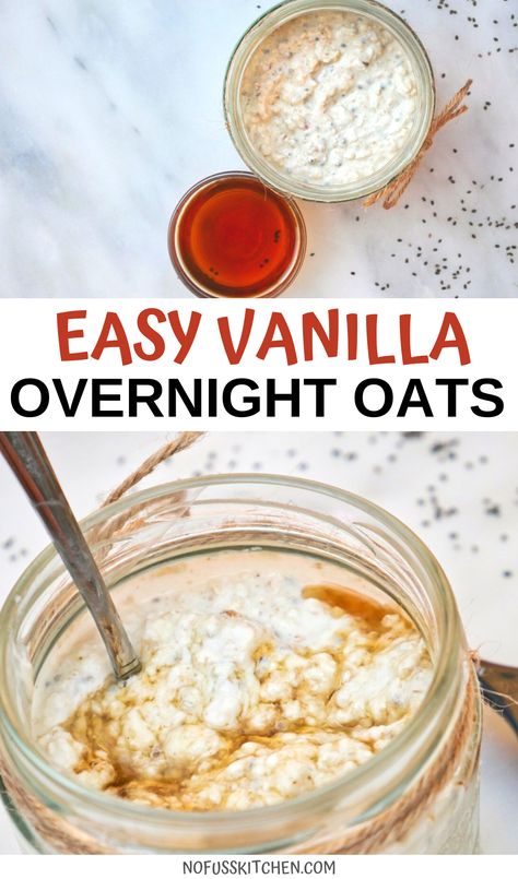 These vanilla overnight oats are absolutely delicious, easy overnight oats, and healthy overnight oats made with greek yogurt. All you need is vanilla extract and you've got yourself some perfectly easy overnight oats, the greatest breakfast recipe ever! Uses For Vanilla Extract, Overnight Vanilla Protein Oats, Vanilla Overnight Oats With Chia Seeds, Vanilla Overnight Oats Without Yogurt, Mush Vanilla Bean Overnight Oats, Vanilla Oatmeal Recipe, Overnight Oats Healthy Vanilla, Overnight Oats With Oat Milk No Yogurt, Overnight Vanilla Oats