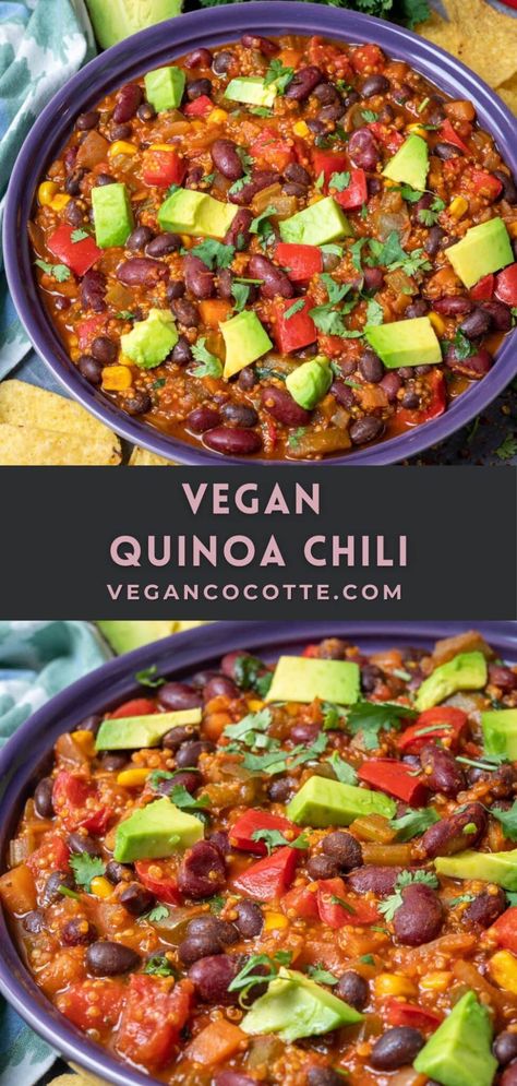 Vegan Quinoa Chili Vegan Quinoa Chili, Chili Plant, Quinoa Chili Recipe, Slow Cooker Quinoa, Vegan Chili Recipe, Vegan Chilli, Bean Dishes, Quinoa Chili, Vegetarian Ideas