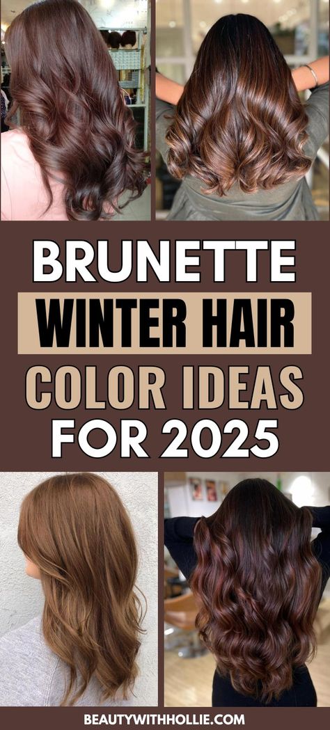 Brunette Winter Hair Color Ideas for 2025 Brunette Winter Hair, Brown With Blonde, Winter Hair Color Ideas, Brown With Red, Red And Brown, Winter Hair Color, Trendy Winter, Winter Hair, Brown Blonde Hair