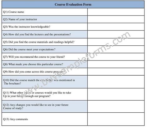 ourse Evaluation form template Course Evaluation, Form Example, Evaluation Form, Word Document, Form Template, Template Word, Map