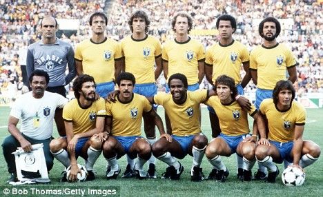 1982 Brazil Magic XI. Valdir Peres, Leandro, Oscar, Falcao, Luisinho, Junior, Cerezo, Socrates, Serginho, Zico, Eder....I just watched in awe 1982 World Cup, Brazil Team, Brazil Football Team, Bobby Charlton, World Cup Teams, Football Icon, Zico, Kids Soccer, Retro Football