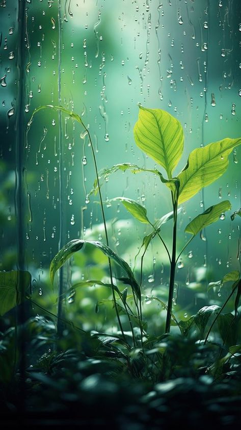 A rain scene with plant outdoors nature green. | premium image by rawpixel.com Green Plants Wallpaper, Botany Aesthetic, Forest Green Wallpaper, Rainy Day Wallpaper, Rainy Forest, Rain Night, Green Nature Wallpaper, Rain Video, Plants Wallpaper