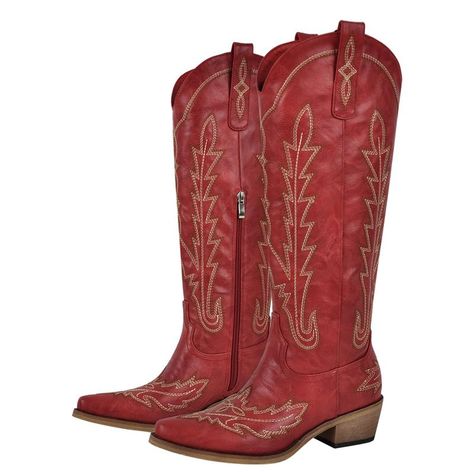 PRICES MAY VARY. This cowboy boots has heel height about 5 CM/1.96 inch. SIZE TIP: TRUE TO SIZE,pls choose your normal size. Fashion design: cowgirl western boots decorated with Embroiderded , comfortable low block chunky heels and adjustable back lace up, Pull on style Easy pull-on style,and look great with jeans, shorts, dresses, and just about everything you can think of. This western cowgril boots are totally comfortable and shining. These cowboy knee high boots would be the best affordable Dressy Cowgirl Boots, Knee High Cowgirl Boots, High Cowgirl Boots, Knee High Cowboy Boots, Boots Wide Calf, Cowboy Boots For Women, Tall Dresses, Cowgirl Western, Boots Knee