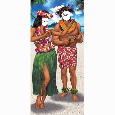 Material: card. Hawaiian design photo prop. Cut out faces to use. Shows man and woman on a beach. Comes folded. Size approx: 76x152cm. Disfraz Lilo Y Stitch, Maori Face Tattoo, Luau Decorations, Luau Party Supplies, Luau Theme Party, Hawaiian Designs, Party Pics, Luau Theme, Poster Photo