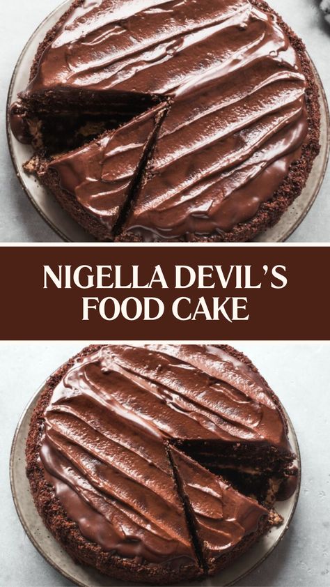 Nigella Devil’s Food Cake Nigella Chocolate Cake, Devil Food Cake, Chocolate Milk Powder, Hershey Recipes, Nigella Lawson Recipes, Devil's Food Cake, Healthier Treats, Devils Food Cake, Bicarbonate Of Soda