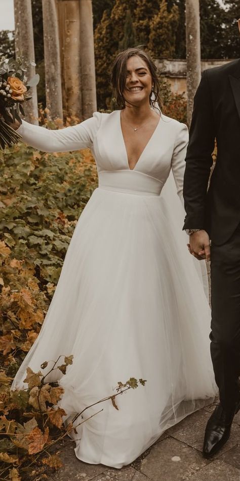 Long Sleeve Lace Wedding Dress Simple, Long Sleeve A Line Wedding Dress Simple, Best Curvy Wedding Dress, Lomg Sleeve A Line Wedding Dress, Long Sleeved Wedding Dress Curvy, Winter Wedding Dress Curvy Bride, Wedding Dresses Curvy Bride Body Types Casual, Satin Long Sleeve Wedding Dress Plus Size, Plus Size Small Bust Wedding Dress