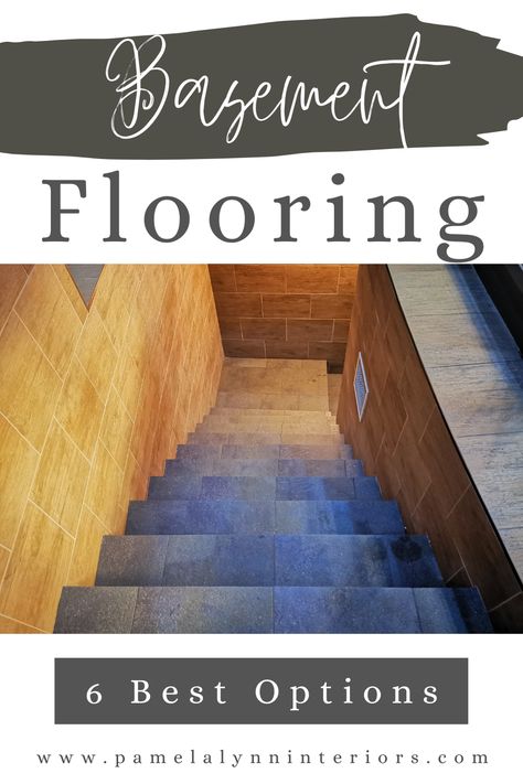 6 of the Top Designer Approved Options for your Basement Flooring. See the pros and cons of six different flooring options Designer Basement, Cheap Flooring Options, Carpet Tiles Basement, Tile Basement Floor, Basements Ideas, Basement Living Room Ideas, Basement Flooring Waterproof, Basement Family Rooms, Basement Bathrooms