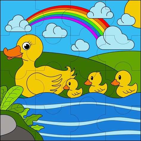 pato madre con tres cachorros adecuados para la ilustración de vector de rompecabezas infantil Printable Puzzles For Kids, Printable Puzzles, Fondant Figures, Busy Book, Puzzles For Kids, Quiet Book, School Activities, Pikachu, Books