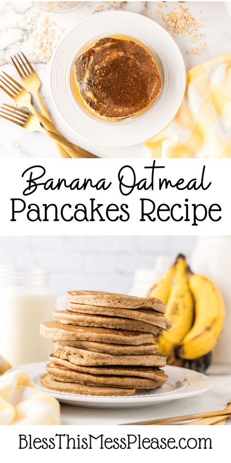 Sweet, fluffy Banana Oatmeal Pancakes make a warm, inviting breakfast topped with fruit, syrup, and whipped cream. Oatmeal Pancake, Oatmeal Pancakes Recipe, Banana Oatmeal Pancakes, Fruit Syrup, Banana Oat Pancakes, Oat Pancakes, Oatmeal Pancakes, Banana Oatmeal, Quick Oats