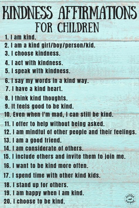 Kindness Affirmations for kids will help parents raise kind kids and help eliminate negative self-talk so many kids use. Improve your kids mental health with positive words that will lift them up and encourage them to be kinder people. #affirmations #negativeselftalk #positiveselftalk #coffeeandcarpool #raisingkindkids Kindness Affirmations, Manifest Motivation, Kindness Challenge, Positive Affirmations For Kids, Kindness Activities, Affirmations For Kids, Positive Self Talk, Parenting Skills, Negative Self Talk