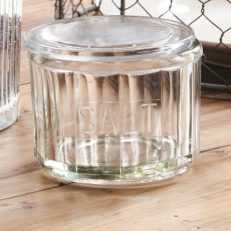 Favorite SALT jar. Coming back in stock next week!  Comment to get put on the list. 😊 Salt Jar, Park Hill Collection, Glass Store, Vintage Farmhouse Style, Salt Box, Salt Cellar, Honey Jar, Farmhouse Furniture, Vintage Dishes