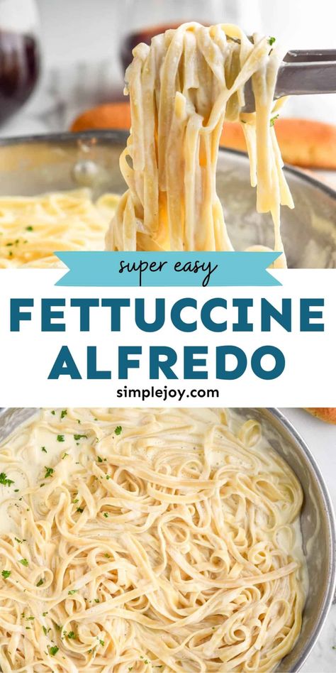 Fettuccine Alfredo is incredibly easy to make at home! With just four simple ingredients you can make this classic in your own kitchen. Alfredo Pasta Recipes Easy, Pasta Cream Sauce, Easy Fettucini Alfredo, Easy Fettuccine Alfredo, Fettucini Alfredo Recipe, Fetuccini Alfredo, Easy Fettuccine, Jarred Alfredo Sauce, Fettucini Alfredo