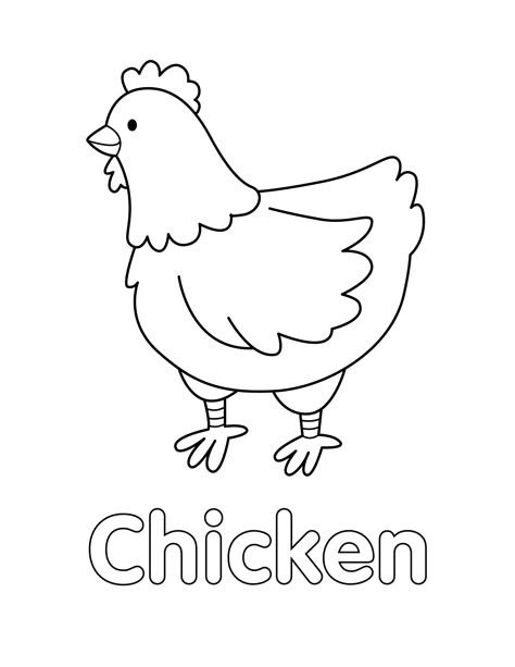 Chicken coloring page from LittleBeeFamily.com Chicken Art For Toddlers, Chicken Farm Activities, Farm Activity Sheets, Farm Animal Coloring Pages Preschool, Chicken Art Preschool, Preschool Farm Activities Free Printable, Chicken Preschool Activities, Chicken Activities For Toddlers, Chicken Coloring Pages Free Printable