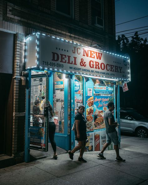 New Deli Grocery at night in Corona, Queens, New York New York Deli, Queens New York, Hotel Motel, Posters Framed, City Car, Image House, Night In, Framed Wall, Wall Art Home