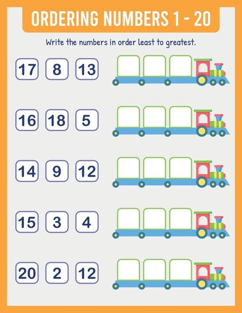 Organize the numbers from least to greatest. Math Least To Greatest Activities, Ordering Sets From Least To Greatest Kindergarten, Order Numbers To 20, Least To Greatest Kindergarten, Arrange Numbers From Least To Greatest, Ordering Numbers Worksheet Kindergarten, Ascending Order Activities, Ascending Order Worksheet Kindergarten, Ascending Order Worksheet