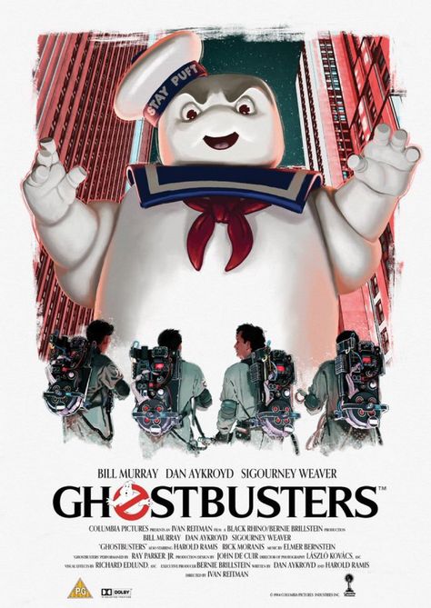 GHOSTBUSTERS (1984) poster design by Mark Levy Sigourney Weaver Ghostbusters, Ghostbusters Poster, 1984 Poster, Ghostbusters Theme, Comedy Movies Posters, Rick Moranis, Harold Ramis, Marshmallow Man, Ghostbusters 1984