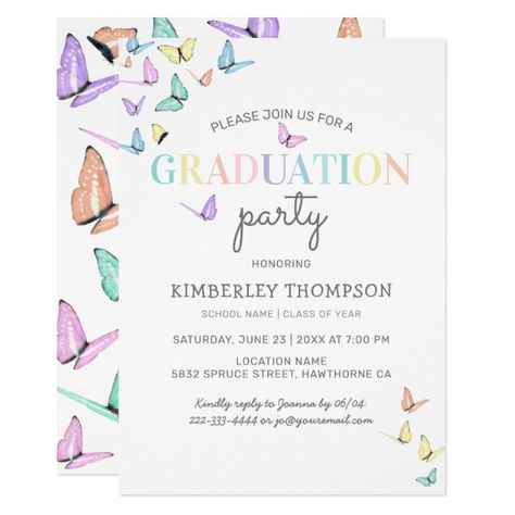 Butterfly Theme Grad Party, Graduation Butterfly Theme, Pastel Graduation Party Decorations, Butterfly Graduation Party Ideas, Butterfly Graduation Party, Pastel Graduation Party, Pastel Shop, Prek Graduation, Pastel Butterfly