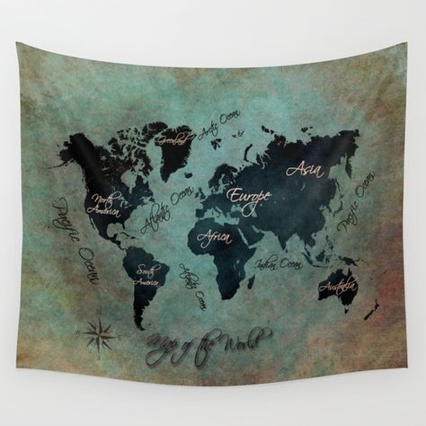 World+Map+text+Wall+Tapestry+by+Jbjart+-+$39.00 World Map Tapestry, Text Wall, Africa Map, Bed Head, Decorating Small Spaces, Wall Hanging Tapestry, Wall Tapestries, Hanging Tapestry, Tapestry Design