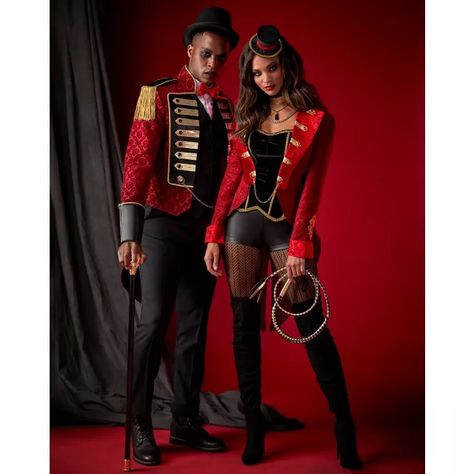 Lion Tamer Couples Costume, Circus Theme Gala Outfit, Circus Theme Costume Family, Ring Master Costume Couples, Strong Man Circus Costume, Animal Tamer Costume, Creepy Ringmaster Costume, Circus Ring Leader Costume, Circus Themed Halloween Costumes