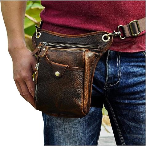 Amazon.com | Le'aokuu Mens Genuine Leather Outdoor Sporting Hicking Waist Hip Pack Messenger Shoulder Drop Leg Thigh Bag Pouches For Women (211-5 0 Dark Brown) | Waist Packs Cross Over Bag, Iv Bag, Thigh Bag, Hip Pack, Perfect Purse, Leg Bag, Men Vintage, Waist Pack, Crazy Horse