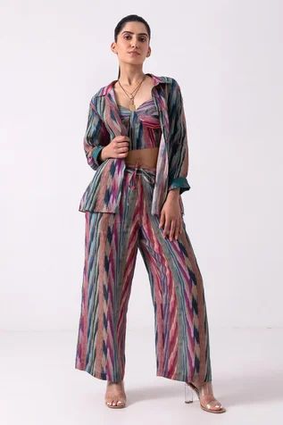 Shop for Label Shreya Sharma Multi Color Linen Ikat Print Jacket And Pant Set for Women Online at Aza Fashions Dress Illustration Design, Ikat Skirt, Suits For Women Indian, Ikat Scarf, Print Pant, Wardrobe Makeover, Dress Illustration, Ikat Dress, Tunic Designs