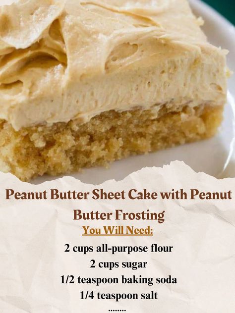 Peanut Butter Sheet Cake with Peanut Butter Frosting Recipe Cake With Peanut Butter Frosting, Peanut Butter Frosting Recipe, Peanut Butter Sheet Cake, Peanut Butter Icing, Butter Cake Recipe, Peanut Butter Cake, Sheet Cake Recipes, Peanut Butter Frosting, Butter Frosting