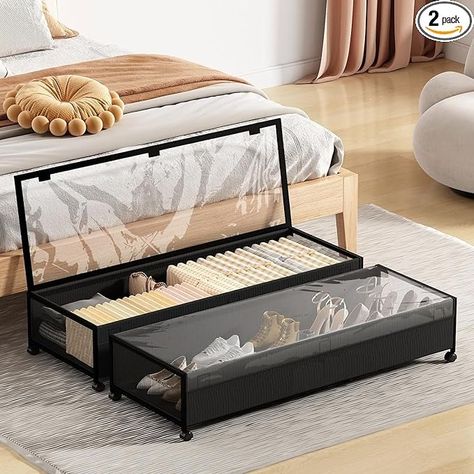 Amazon.com: Eastherry Under Bed Storage with Wheels, 54L XXL Larger Under Bed Storage Containers with Clear Lids, 36'' Lengthen Under Bed Shoe Organizer, Rolling Under Bed Storage for Shoes Clothes (2 PACK) : Home & Kitchen Rolling Under Bed Storage, Mezzanine Room, Storage With Wheels, Storage For Shoes, Under Bed Shoe Storage, Space Saving Bedroom, Under Bed Storage Containers, Bedroom Hacks, Bed Risers