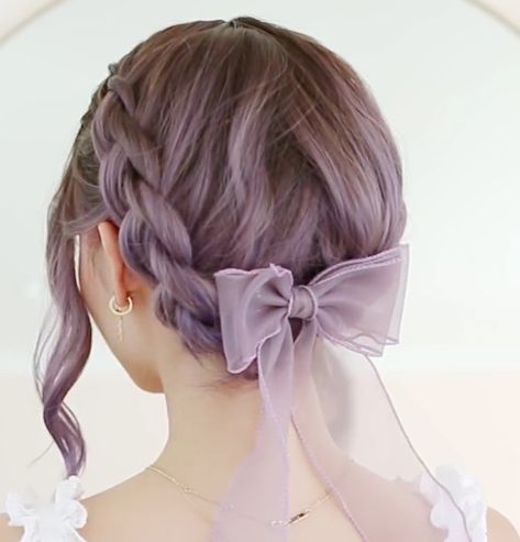 Kawaii Accessories Hair, Magical Girl Hairstyles, Kawaii Updo Hairstyles, Hanfu Hair Ribbon, Kawaii Dresses With Bow, Hairstyle Ideas Easy, Peinados Hair Styles, Ribbon Hairstyle, Romantic Hairstyles