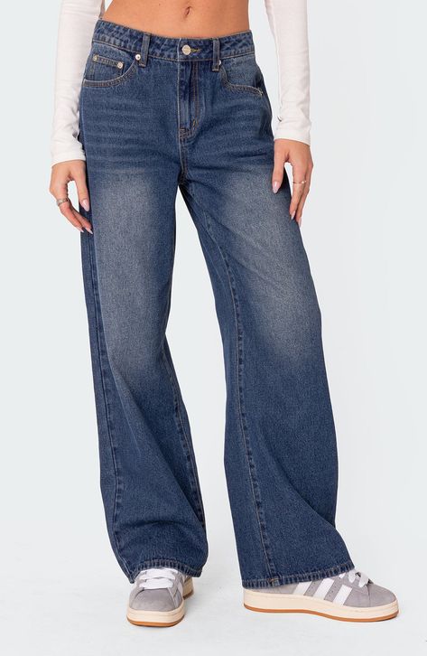 EDIKTED Karie Relaxed Jeans | Nordstrom Images Esthétiques, Relaxed Jeans, Cute Jeans, Low Rise Jeans, Cute Everyday Outfits, Party Tops, Mid Rise Jeans, Basic Tee, Girls Jeans