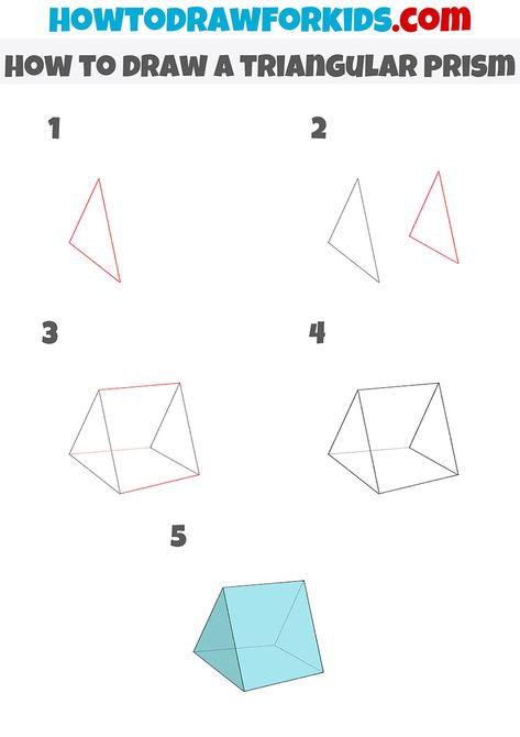 how to draw a triangular prism step by stepp How To Draw 3d Shapes Step By Step, Basic Sketching, Geometric Volume, Rectangular Prism, Math Magic, Triangular Prism, How To Draw Steps, Shapes Worksheets, Drawing Tutorials For Kids