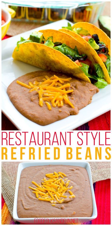 Restaurant Style Refried Beans recipe – these are the best refried beans! They’re made in the crock-pot or slow cooker and taste just like they came from your favorite Mexican restaurant! Restaurant Style Refried Beans Recipe, Restaurant Style Refried Beans, Best Refried Beans, Thick Soups, Crockpot Refried Beans, Recipe Copycat, Food Sides, Refried Beans Recipe, Southwestern Recipes