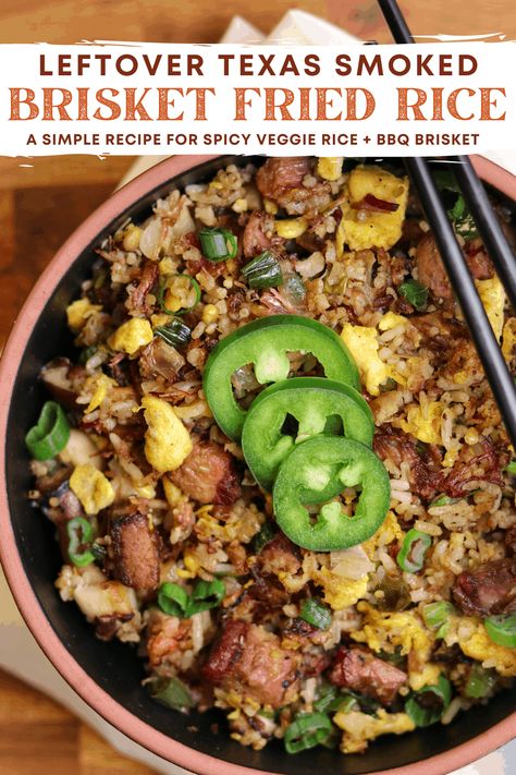 A simple, 20-minute recipe for leftover brisket fried rice with a spicy Texas spin. Beef Brisket Recipes, Leftover Beef, Visual Recipes, Brisket Recipes, Smoked Brisket, Texas Style, Smoked Food Recipes, Leftovers Recipes, Recipe Boards