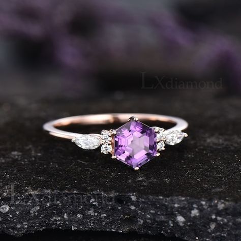 Silver Ring With Purple Stone, Amethyst Rings Engagement, Purple Engagement Ring Silver, Round Cut Amethyst Ring, Amythest Wedding Rings, Amethyst Engagement Ring Silver, Purple Rings Engagement, Engagement Rings Amethyst, Purple Diamond Engagement Ring