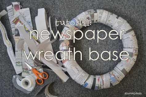 How to make a wreath base from newspaper I might try this, but then again, I'll probably just buy the dang thing Diy Wreath Base How To Make, Wreath Bases Diy, Stack Of Newspapers, Newspaper Ideas, Paper Wreath Diy, Diy Newspaper, Make A Wreath, Straw Wreath, Diy Halloween Wreath