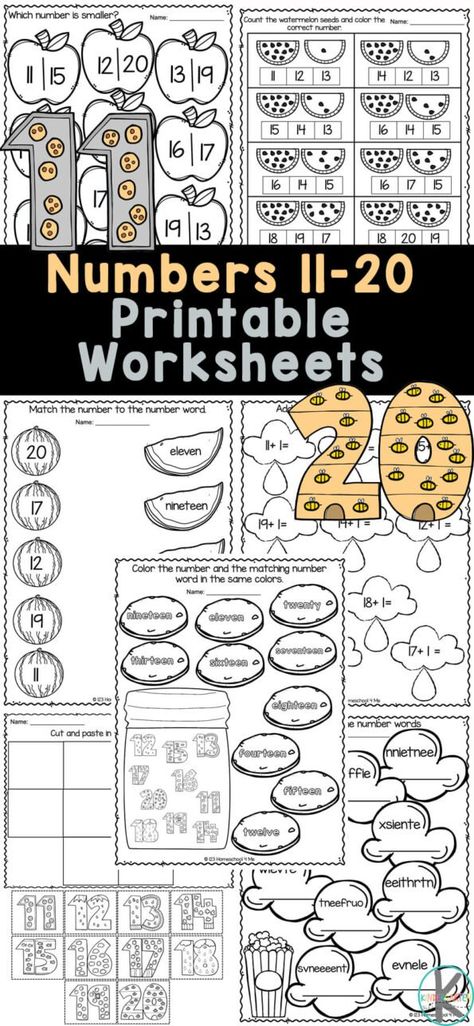 11-20 Worksheets Free, Learning Numbers 11-20, Numbers 11 20 Kindergarten, Count To 20 Worksheets, Number Names 11 To 20 Worksheet, Counting To 20 Worksheets Free Printable, Counting 11-20 Worksheets, Number Words Worksheets Free Printable, Teaching Numbers 11-20