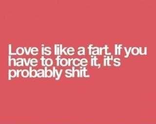 Love stinks love is like a fart, if you have to force it, it's probably s****. Positiva Ord, Valentines Day Sayings, The Truth About Love, Inspirerende Ord, Words Love, Life Quotes Love, Valentine's Day Quotes, Love Phrases, E Card